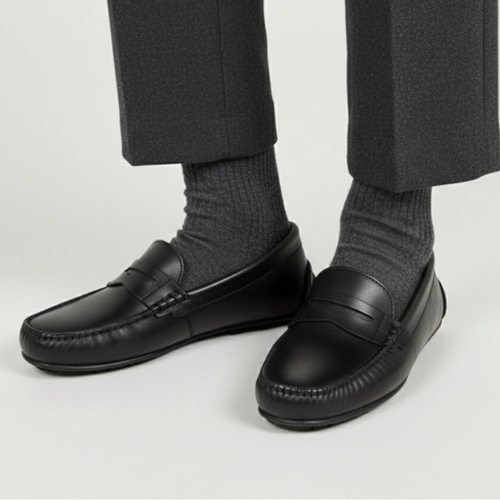 POLO RALPH LAUREN Telly Black Leather Penny Loafer Drivers Size 4 Boys / 6 Women
